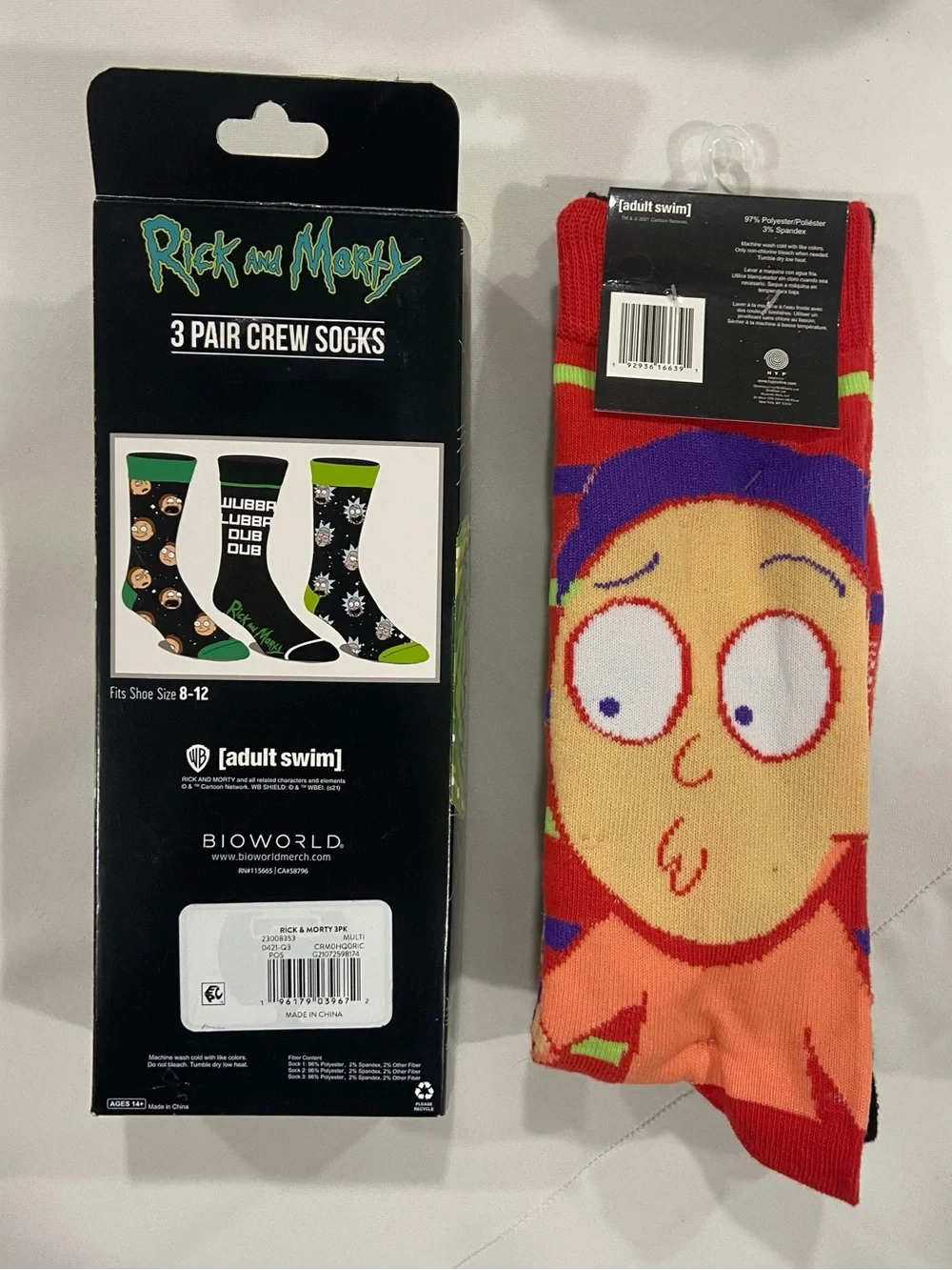 Adult Swim Rick & Morty Crew Socks Shoe Size 8-12, LOT of 2
